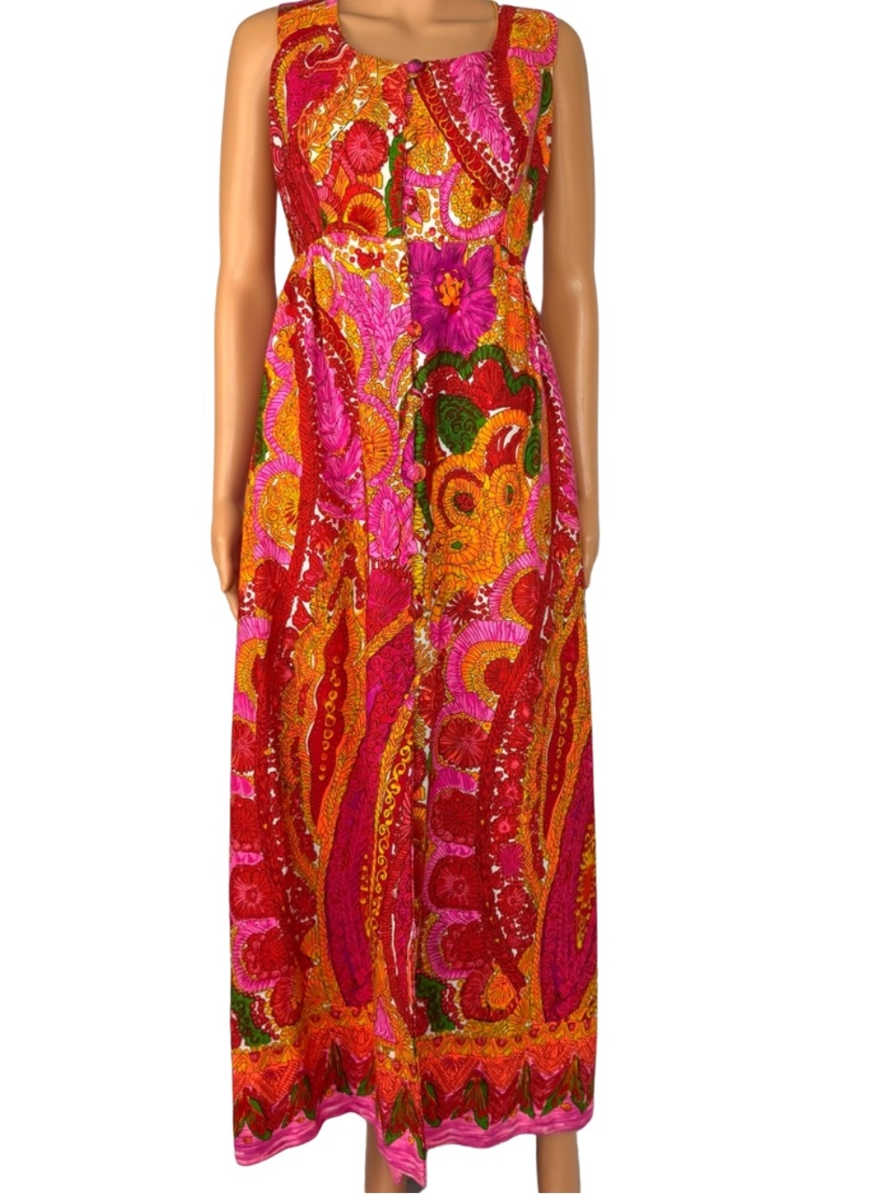 Vintage Hawaiian Hostess Maxi Dress Barkcloth Women XS-S
Psychedelic Neon Print